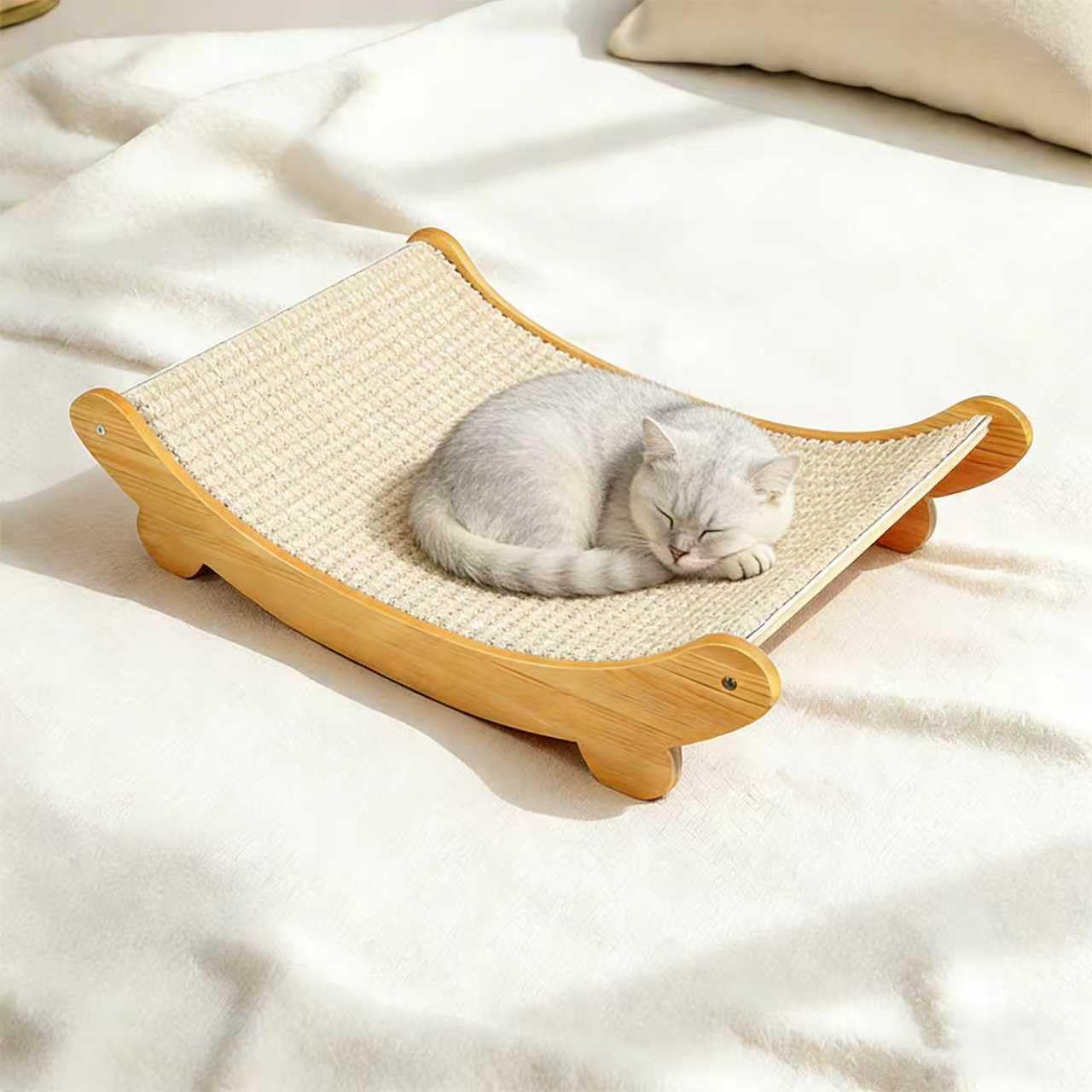 Cat Scratch Furniture - Sisal Cat Scratcher Bed - 160° Curved Design, Solid Wood