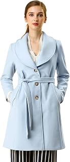 Allegra K Ladies Single Breasted Belted Midi Winter Coat Beige