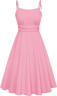 Belle Poque Women's Spaghetti Strap Midi Vintage Tea Party Dress