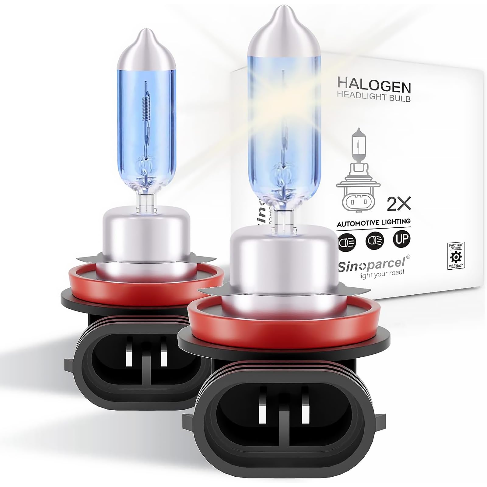 Sinoparcel H11 Headlight Bulbs, 3800K Neutral White, Road Legal Boost | 35% Whit