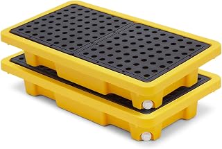 LYAYAN 2 Pcs Spill Containment Pallet, 2-Drum Plastic Platform with Drain Outlet, 2000Lbs Load 26”x14”x4.7”, Leakproof Stackable Tray for Garage/Kitchen/Basement/Industrial Storage