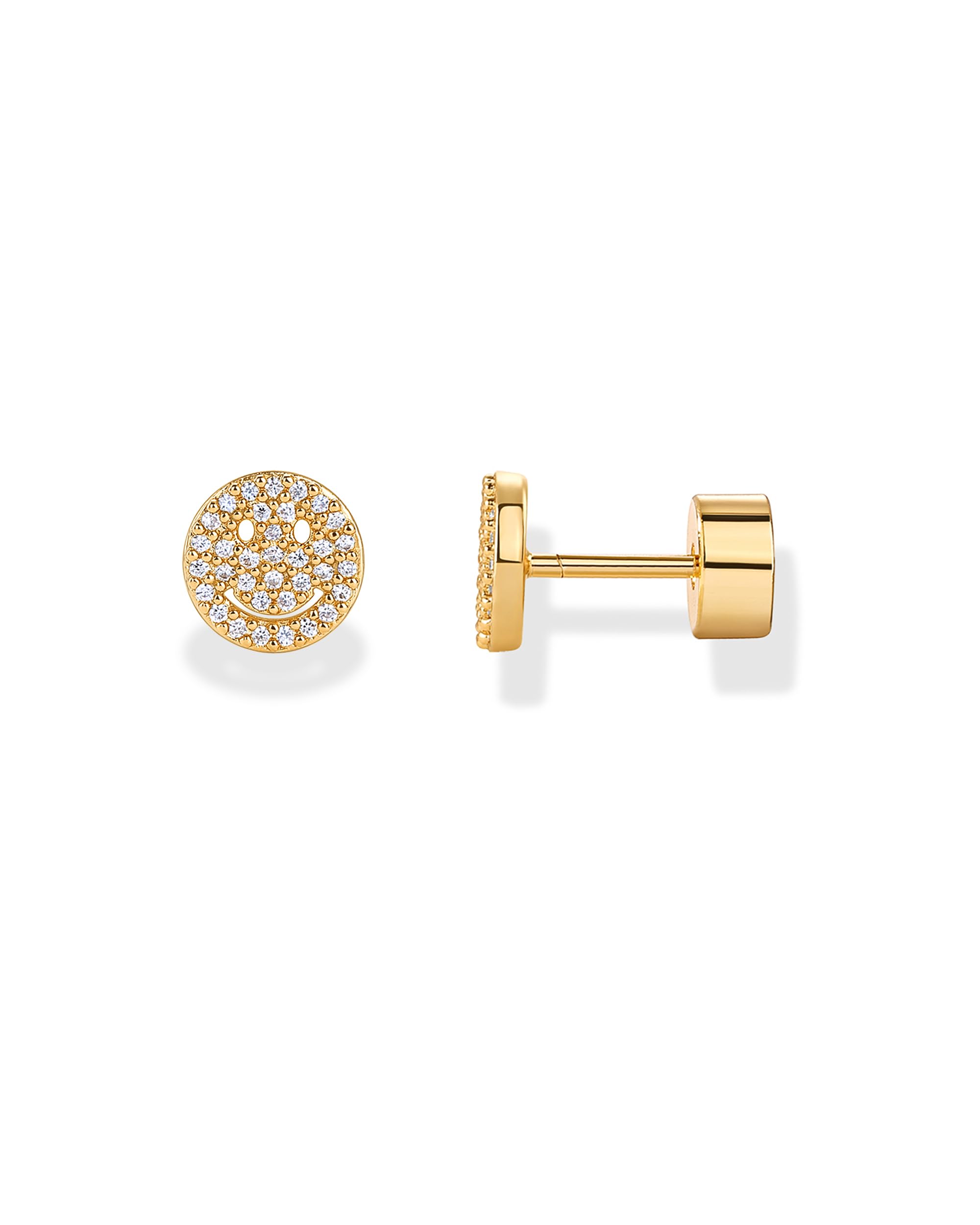 PAVOI Dainty Flat Back Earrings for Women, 14K Gold Plated CZ Stud Piercing