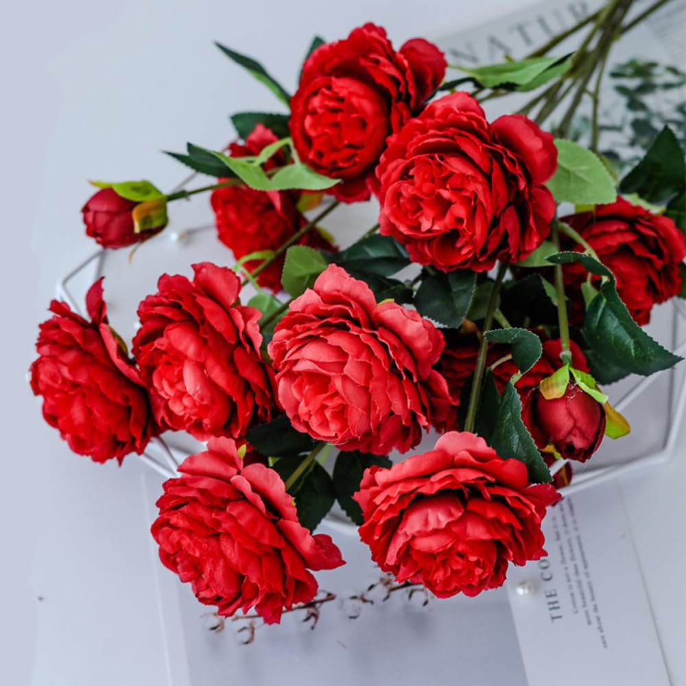 1 Bouquet Artificial Flowers Simulation Peony Three Heads Fake Flowers for Home,