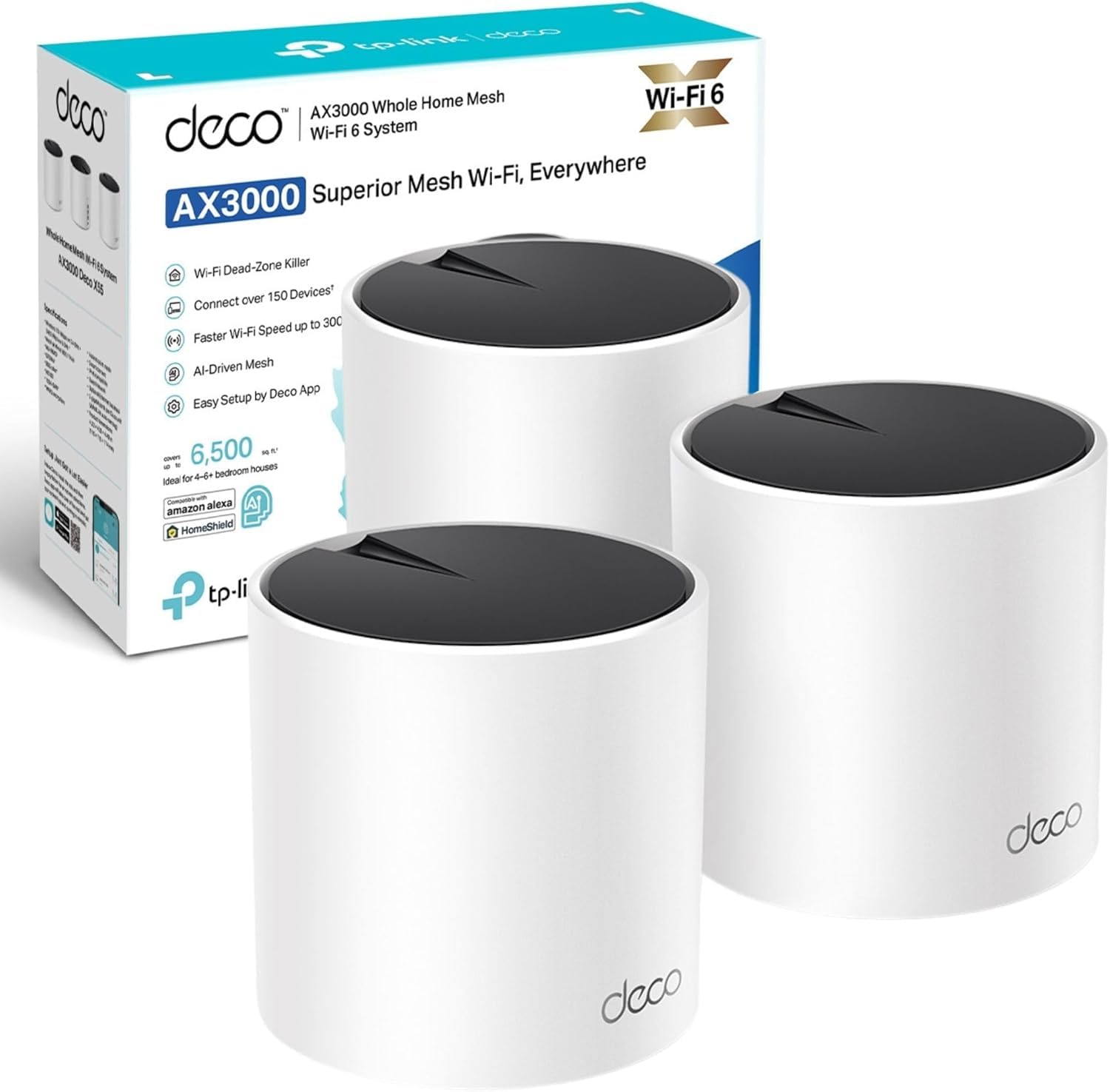 TP-Link Deco X55(3-pack) AX3000 Whole Home Mesh WiFi 6 System, WiFi Router | AI-
