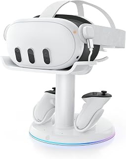 AMVR Magnetic Charging Dock Compatible with Meta Quest 3/3S, 30W Fast Charger VR Stand with 2 Rechargeable Controller Batteries, USB-C Port＆Overcharge Protection, Space-Saving&Aesthetics, 6 RGB Modes
