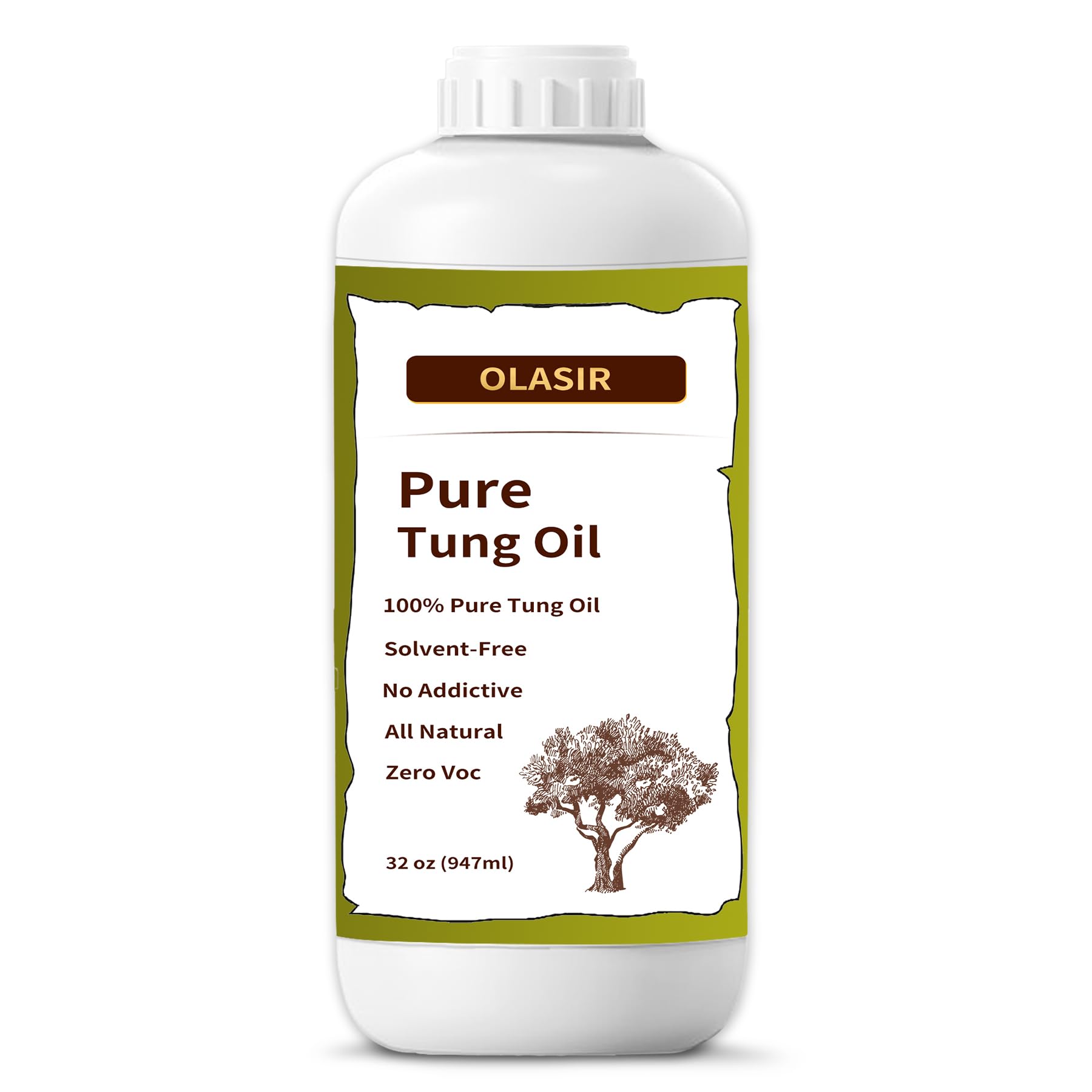 OLASIR 32 oz 100% Natural Pure Tung Oil for Wood Finishing | Food Grade Safe, Wa