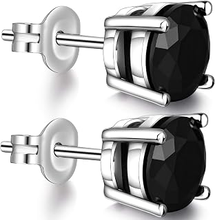 925 Sterling Silver Stud Earrings Cubic Zirconia Earrings for Women Men Round/Princess-Cut CZ Jewelry 4-8mm