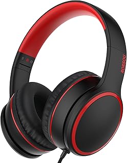 R10 Headphones with Microphone, Lightweight Foldable Stereo Bass Headphones with 1.5M Tangle Free Cable Portable Wired Headphones for Smartphone, Tablet, Computer, MP3/4 (Black)