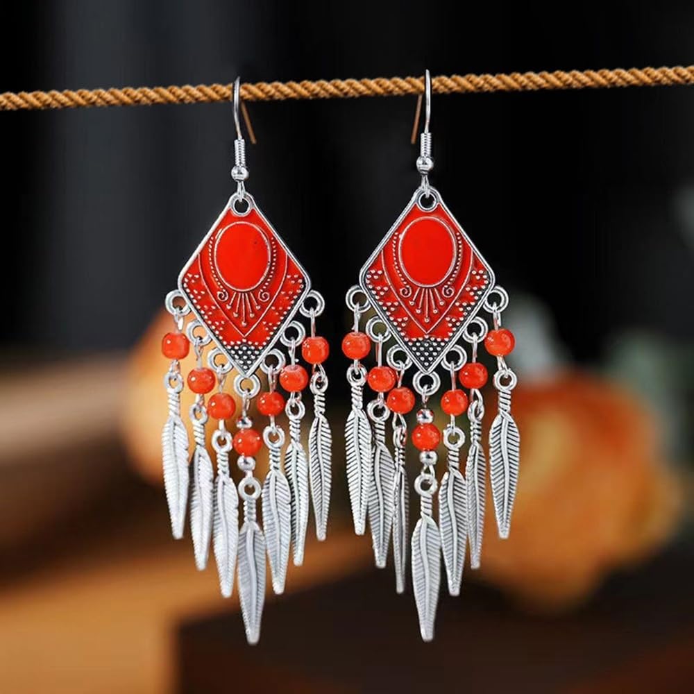 Western Bohemian Earrings for Women - Drop Dangle Earrings Set Boho Vintage Red 