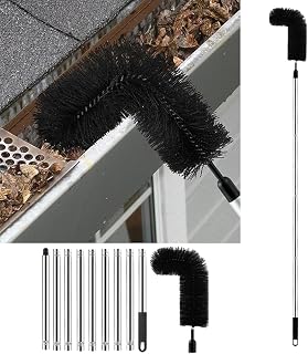 9.7ft Gutter Cleaning Tool Gutter Cleaner Snow Rake for Roof Adjustable Length Gutter Cleaner Pole for Leaves Debris (Black, 9.7Ft)