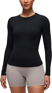 CRZ YOGA Softembrace Crewneck Long Sleeve Top | Workout, Ultra Soft, Tight Fit, Waist Length, Going Out Shirts for Women
