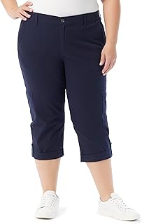 Gloria Vanderbilt Cargo Capri Tab Roll Cuff with Zip Front and Elastic Waist Standard Women's Trousers
