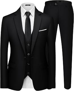 MAGE MALE Men's 3 Pieces Suit One Button Tuxedo Slim Fit Blazer Vest Pants