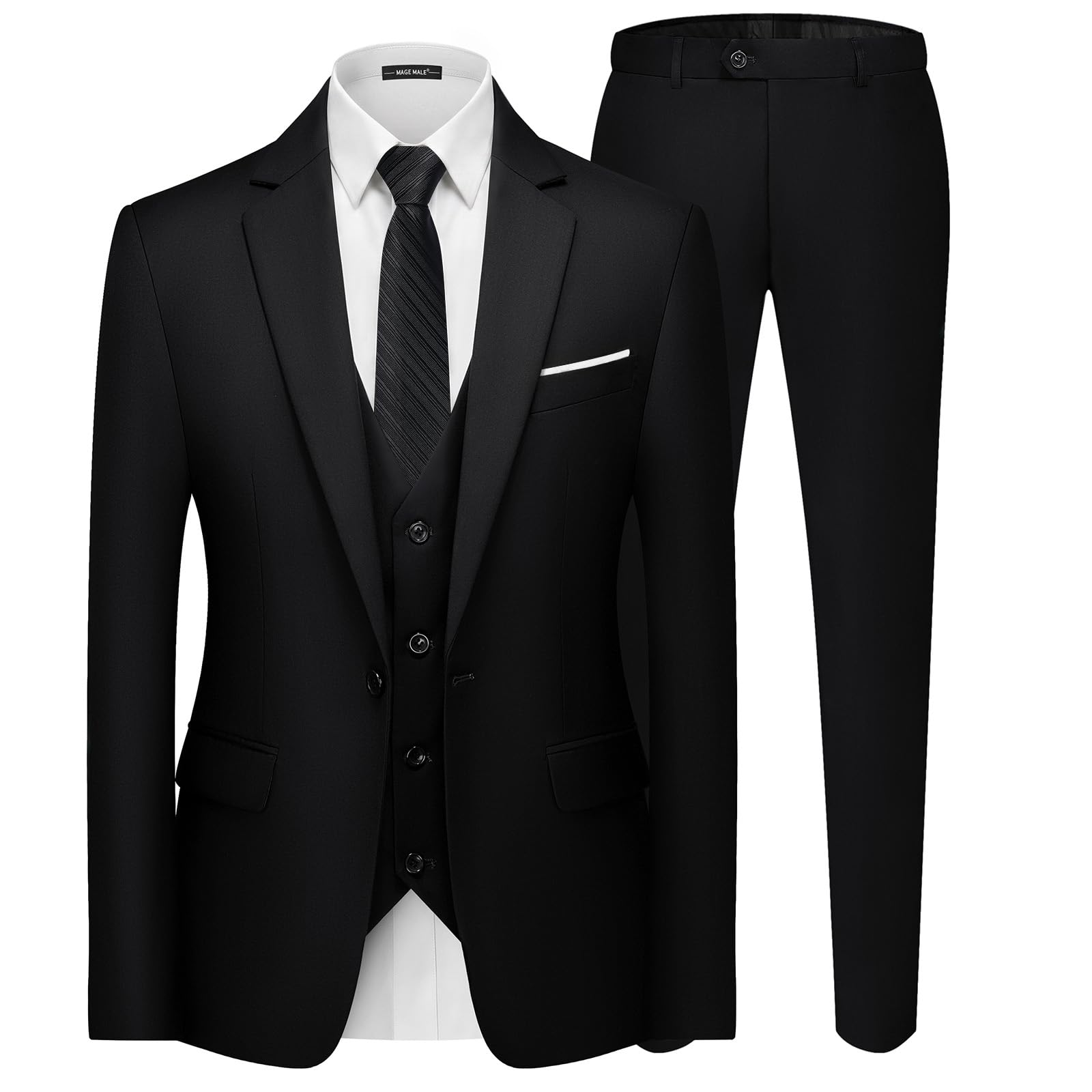 MAGE MALE Men's 3 Pieces Suit Elegant Solid One Button Slim Fit Single Breasted 