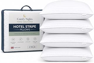 Comfy Nights Pillow 4 Pack Hotel Quality Stripe Bed Pillows Hypoallergenic & Anti Dust Mite Resistant Firm Support Side Sleeper Bounce Back Pillow (Pack of 4)