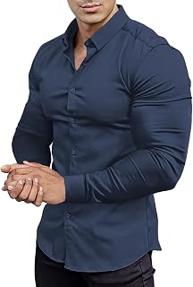 Men's Slim Fit Athletic Long Sleeve Stretch Casual Button Down Shirt