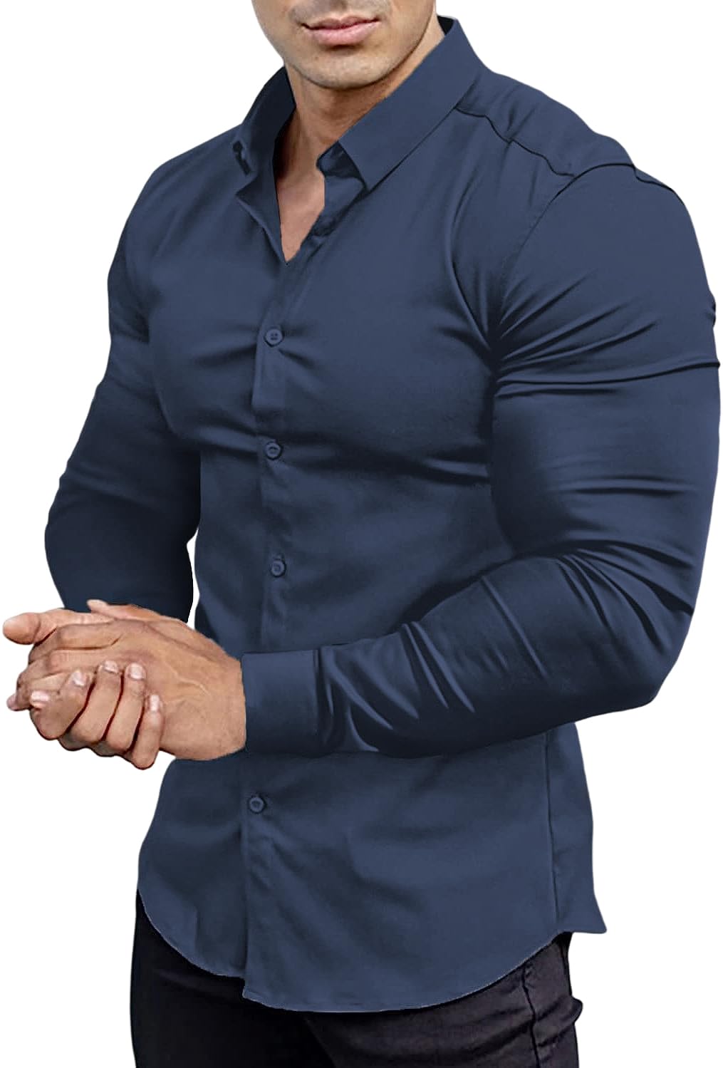 Men's Slim Fit Athletic Long Sleeve Stretch Casual Button Down Shirt