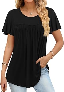 Anymiss Women's 2026 Spring Summer Tunic Tops Short Sleeve Loose Fit Shirts for Leggings Size M-3XL