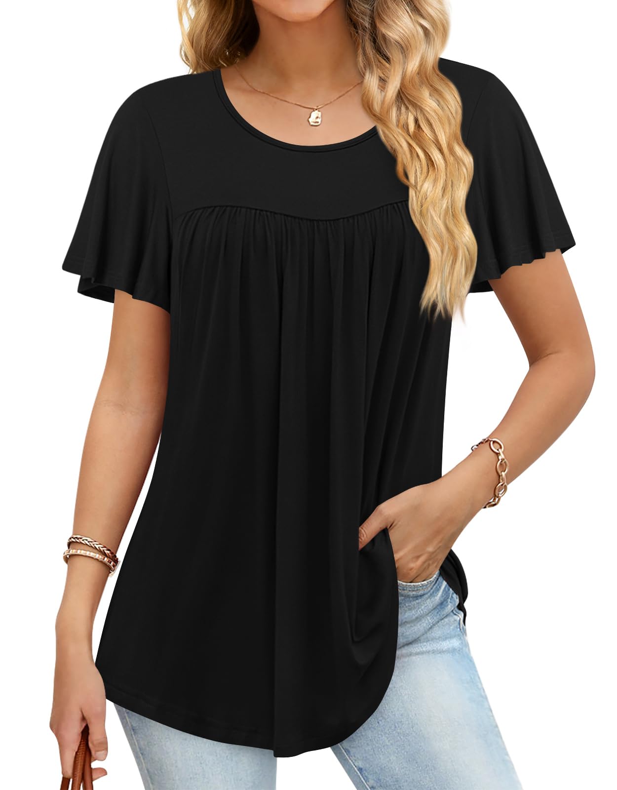 Anymiss Women's 2026 Spring Summer Tunic Tops Short Sleeve Loose Fit Shirts for 