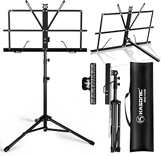 K KASONIC Music Stand, 2 in 1 Folding Sheet Music & Book Stand With Bag | Lightweight Adjustable Stable 2-in-1 Music Stand with Carrying Bag & Clip for Home, School & Performance