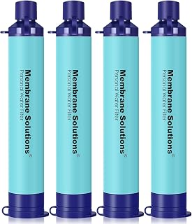 Membrane Solutions Personal Water Filter Straw Survival S1, Blue, 4 Pack | NSF/ANSI 42&372&401 Certified, 1320 Gal Capacity, 0.1 Micron, Removes 99.9999% E.coli, for Camping, Hiking, Travel, Emergency