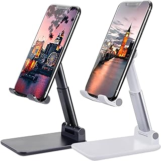 Meetuo 2 Pcs Cell Phone Stand for Desk Adjustable Desktop Phone Holder | Adjustable Angle Height, Fully Foldable&Portable, Compatible with iPhone 17/16/15/14/13/12/Smartphones