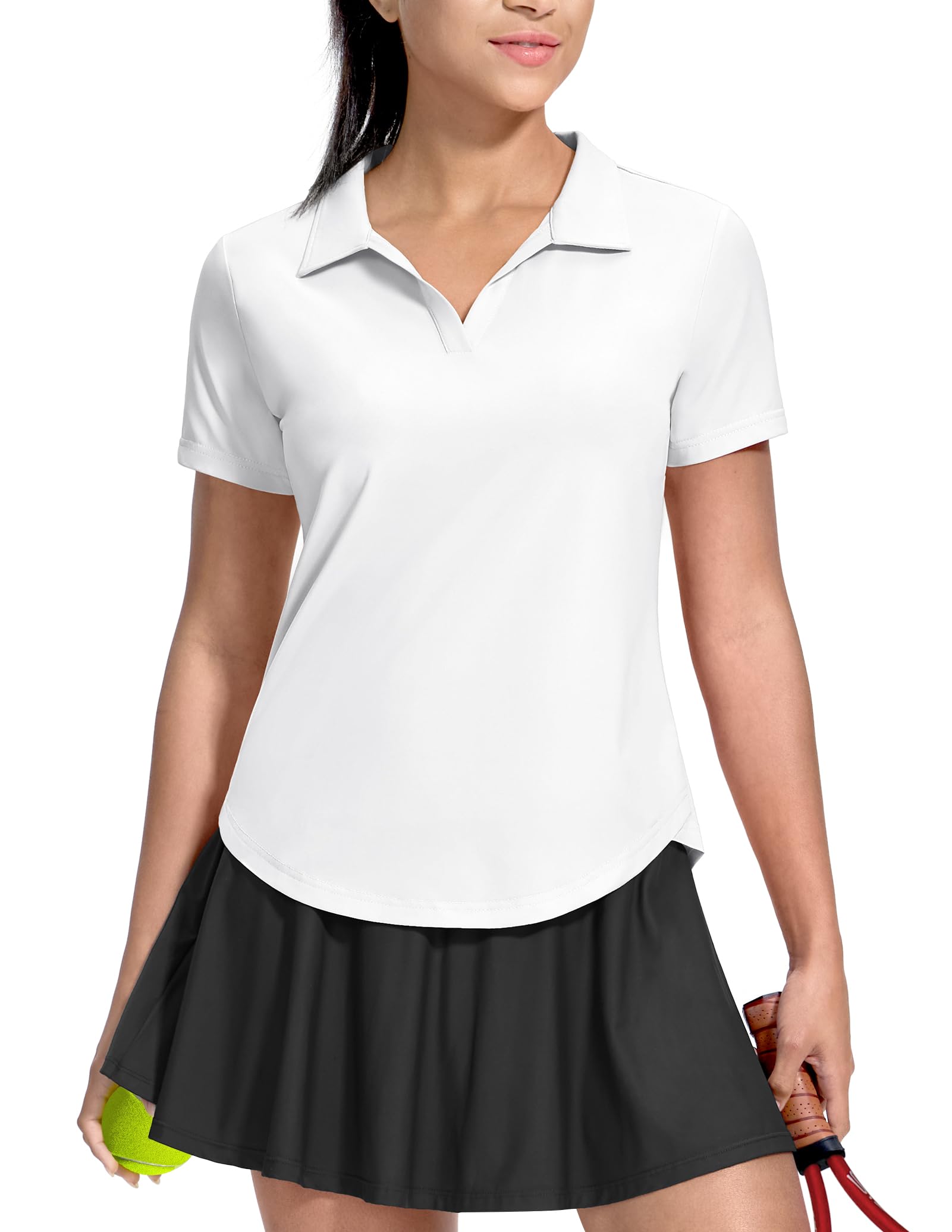 MIER Women's V-Neck Short Sleeve Golf Tennis Polo Shirt Quick Dry Soft UPF 50+ L