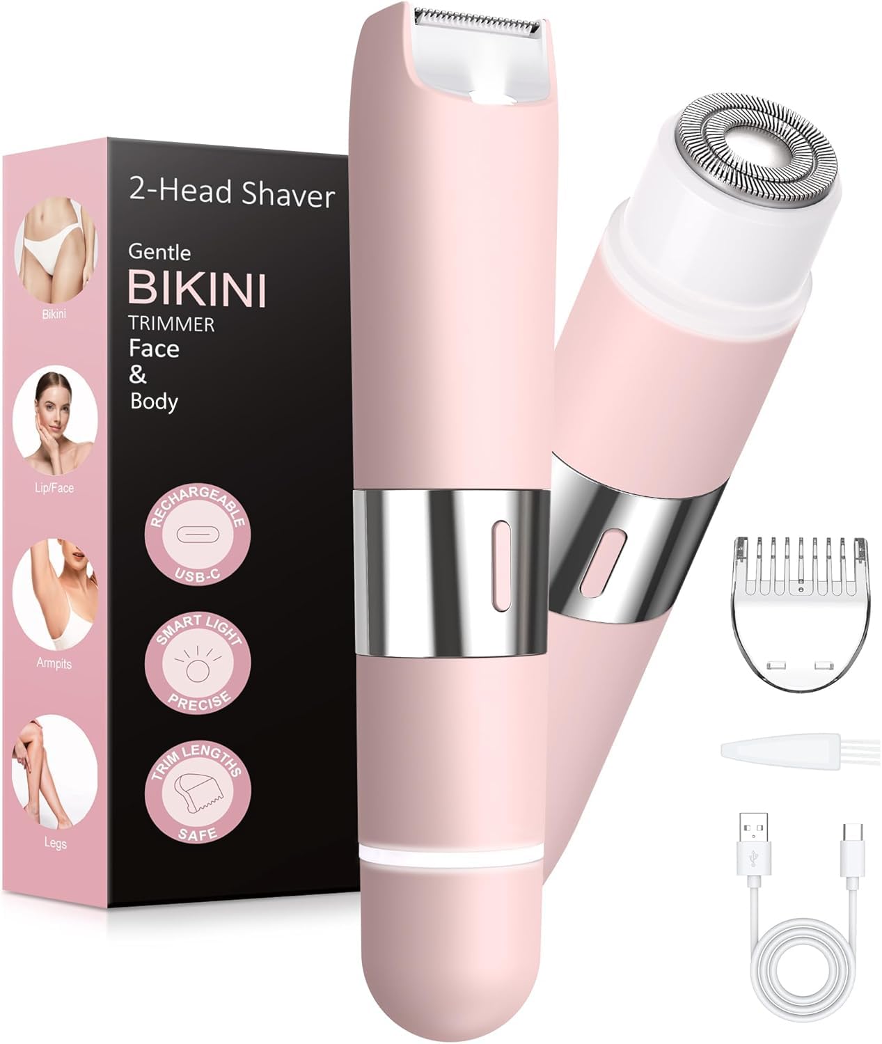 Bikini Trimmer Women 2-in-1 Facial Hair Remover for Women,USB-C Razors Woman,Dua