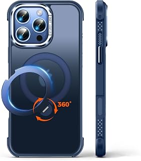 360° Spin Magnetic Stand Designed for iPhone 16 Pro Max Case, [Compatible with MagSafe][Military-Grade Protection] Translucent Matte Kickstand Slim Phone Case 6.9 inch, Matte Blue