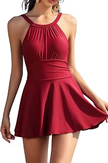 SHEKINI Women's One Piece Swimwear with Skirt Ruched Skirted Slimming One Piece Swimsuit Abdominal Control Swimwear Sport Beach Bikini