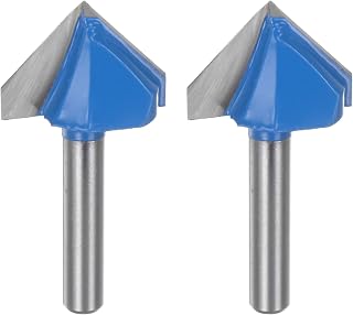 Generic 2pcs Router Bits 1" Dia 1/4" Shank 90 Degree V Type End Mill Carbide for Woodworking Carpentry Engraving Edge Trimmer Cutter Tools