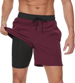 Arcweg Swimming Trunks for Men, with Compression Liner, 2-in-1 Breathable Swimming Shorts, Elasticated Training Shorts, Adjustable Drawstring, with Zip Pockets