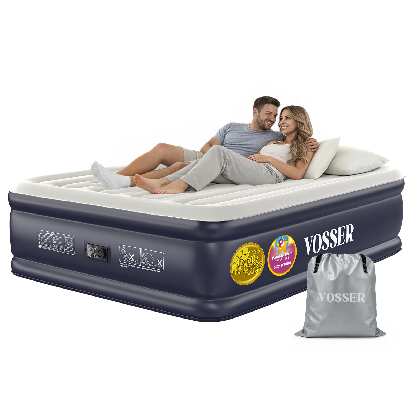 VOSSER Air Mattress Queen with Built-in Pump, Blow up Bed,18" Raised | 10-Year S