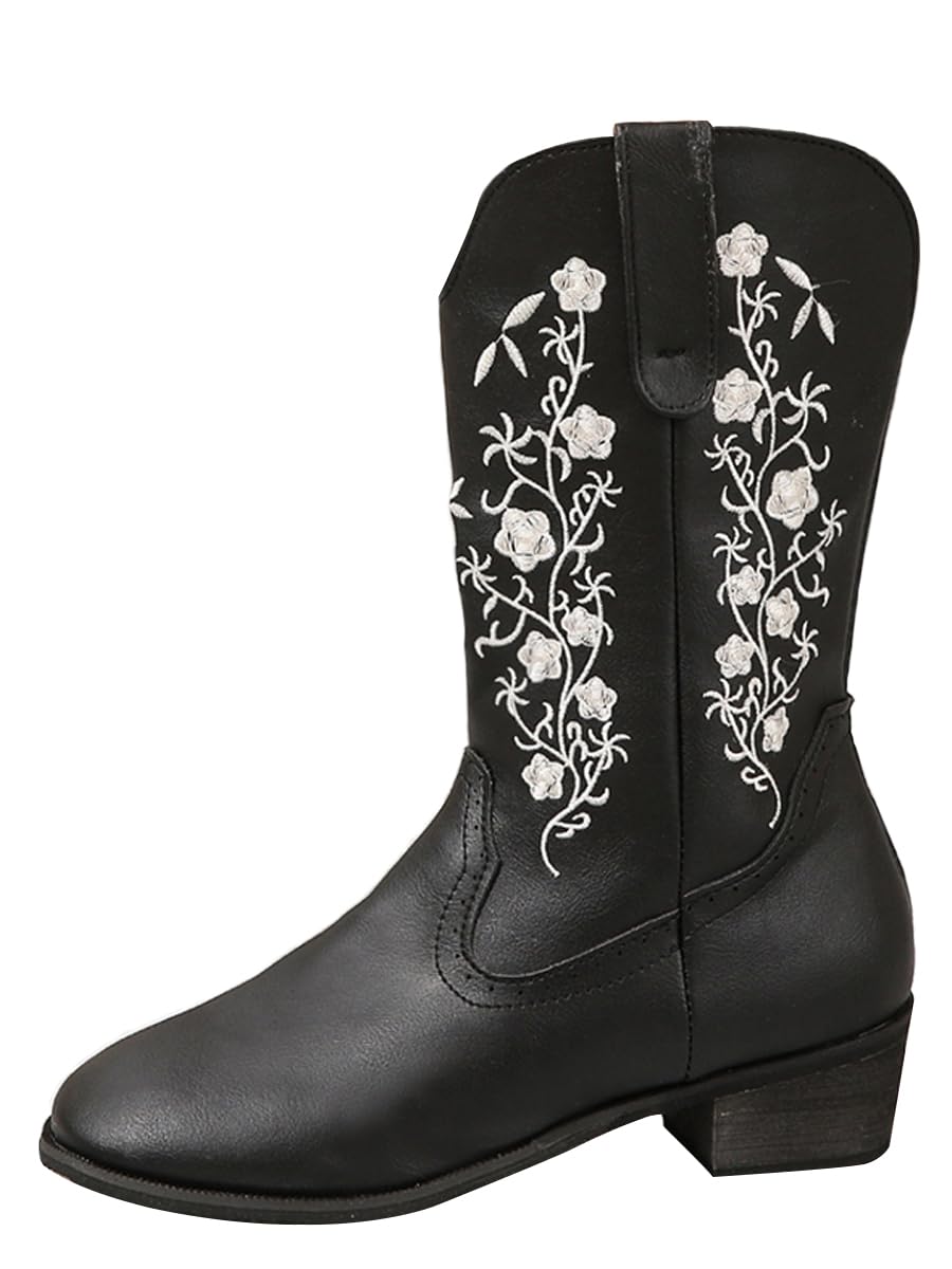 Ulalaza Women's Boots Western Cowboy Boots Mid Calf Cowgirl Boots Block Chunky H