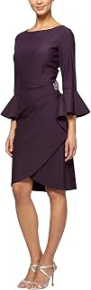 Alex Evenings Women's Slimming Short Ruched Dress with Ruffle Skirt (Petite and Regular Sizes), Aubergine Bell, 14