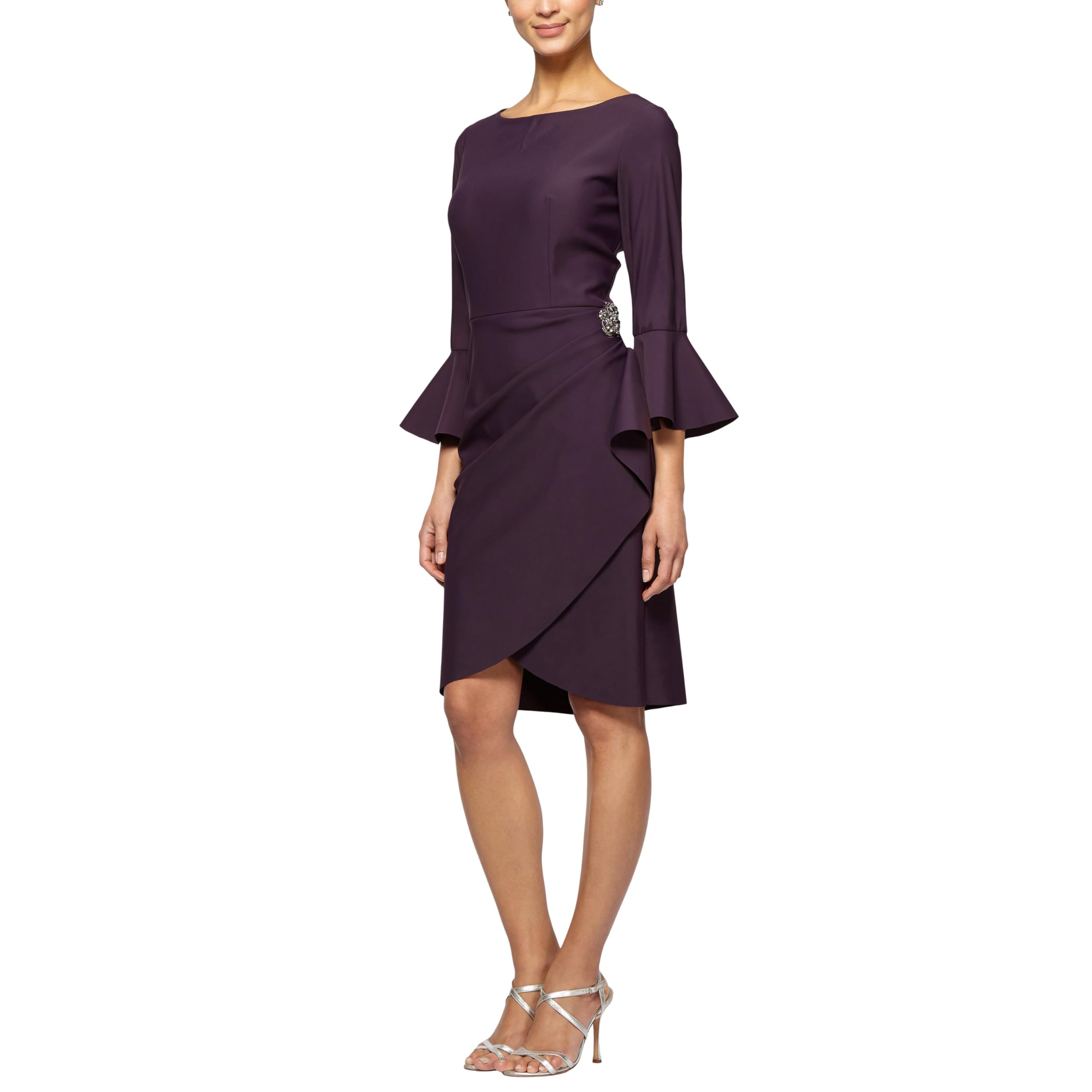Alex Evenings Women's Slimming Short Ruched Dress with Ruffle Skirt (Petite and 