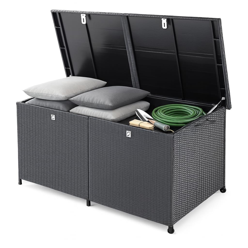 CASARIA® Rattan Garden Storage Box, Wheels & Carry Handle, Waterproof | XXL Extr