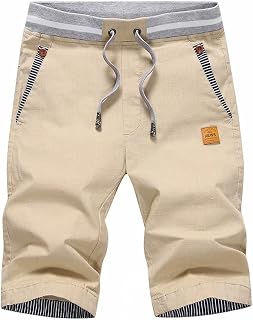 STICKON Men's Shorts Casual Classic Fit Drawstring Summer Beach Shorts with Elastic Waist and Pockets