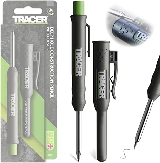 Tracer Deep Hole Carpenter Pencil | Work Pencil, Holster & Sharpener | Builders Pencil for Joiners, Chippies & Framers – Reaches Deep Recesses, Marks Timber, Brick, Plasterboard & Metal