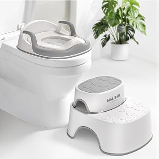 Maliton Potty Training Toilet Seat &amp; Step Stool, 2-in-1 Anti-Slip Grey | Potty Seat + Separate Step Stool, Adjustable Fits More Toilets, Anti-Slip, Sturdy, Splash Guard, Easy clean，Boys &amp; Girls.