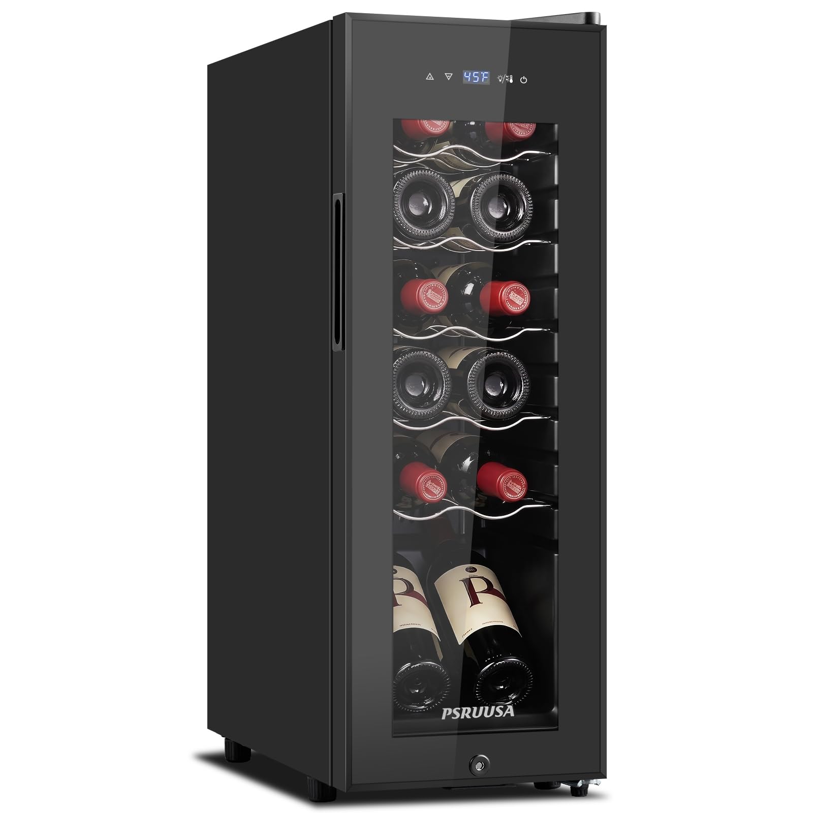 Psruusa 12 Bottle Wine Fridge, Slim Wine Cooler Refrigerator | Freestanding Wine