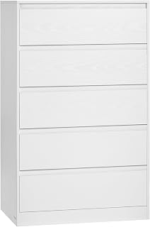 VASAGLE Chest of Drawers for Bedroom, 5 Drawers, 60.2 x 40 x 97.6 cm | Storage Organiser Unit, Modern Basic Style, Snow White, KAILYN Collection LTS605WE01