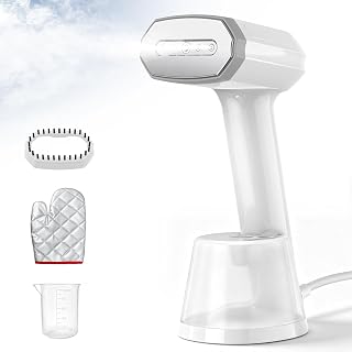 ELORTI Steamer Clothes, 1500W Fast Heating Handheld Portable Travel Steamer | 300ml Tank, 20s Heat-Up, Leak Proof, All-Fabric Safe, Lightweight 0.65kg, Travel/Home, Brush Glove, 1.8m Cord, 110-120V
