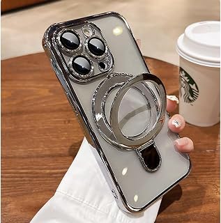 Magnetic Case for iPhone 16 Pro Case Stand & Ring Holder Compatible with MagSafe Built-in Camera Lens Protector Shockproof Phone Case for iPhone 16 Pro 6.3" - Titanium