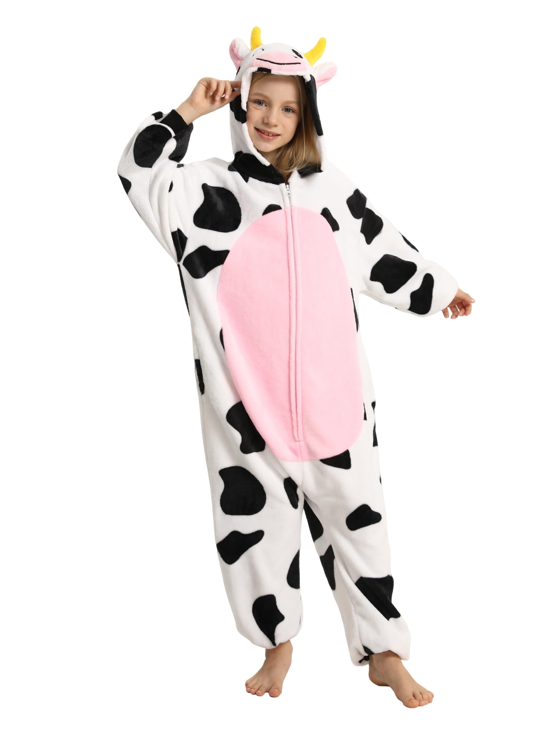 LONULAIN Unisex Kids Animal Oneise Pajamas, Boys Girls Flannel Hooded Halloween 