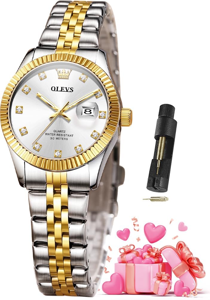 OLEVS Orologio da polso analogico al quarzo, da donna, con diamante