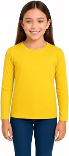 Girls Long Sleeve T Shirt Plain Crew Neck School Casual Everyday Top | Lightweight Stretchy Activewear Layering Garment Comfortable Apparel