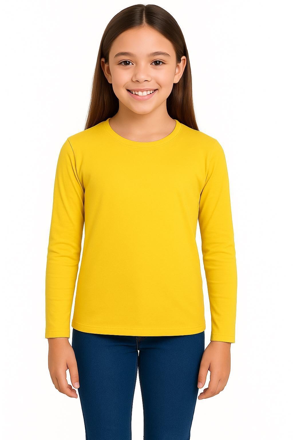 Girls Long Sleeve T Shirt Plain Crew Neck School Casual Everyday Top | Lightweig