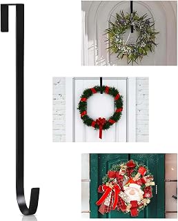 Wreath Hanger for Front Door, Thin Over The Door Hook Reusable Wreath Holder for Christmas, Thanksgiving, Halloween and Daily Decoration (12 Inch, Black)