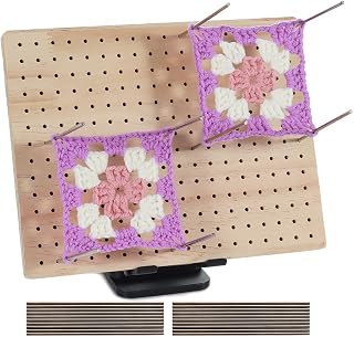 9.8 x7.7 inches Crochet Blocking Board with Pegs, Wooden Blocking Boards for Granny Square Projects, 20 Pcs Stainless Steel Rods